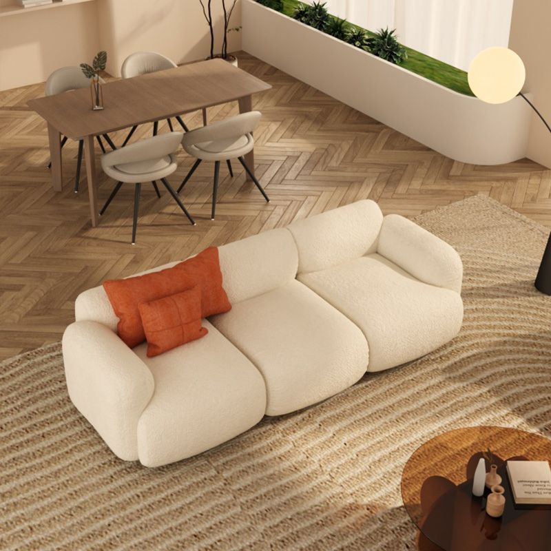 Scandinavian Seating White Fabric Living Room Recessed Arm Cushions Standard Sofa