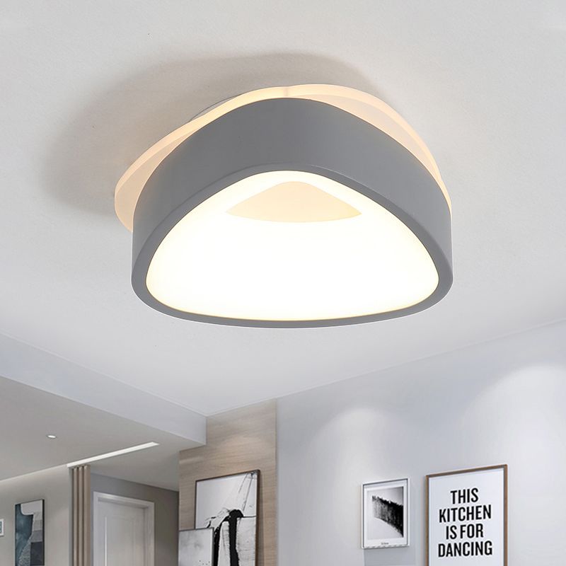 Nordic Hollowed Triangle/Round/Square Flush Lamp Metallic LED Foyer Ceiling Mounted Light in Grey/White
