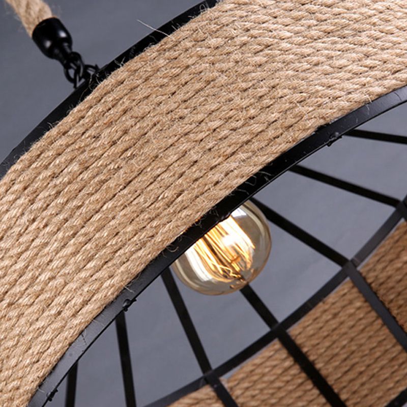 Vintage Black Mongolian Yurt Ceiling Light Hemp Rope1 Light Restaurant Hanging Pendant Lighting