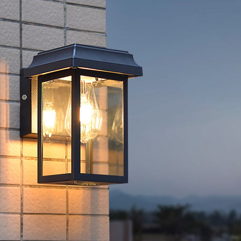 Modern Aluminum Wall Light Black Box Shape Wall Sconce with Glass for Patio