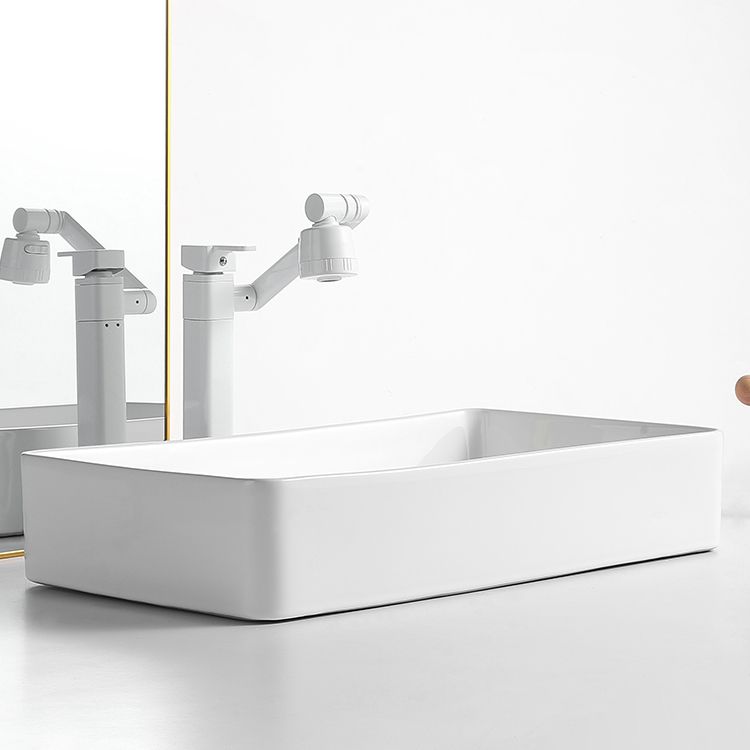 Modern Bathroom Sink Porcelain Solid Color Rectangular Vessel Bathroom Sink