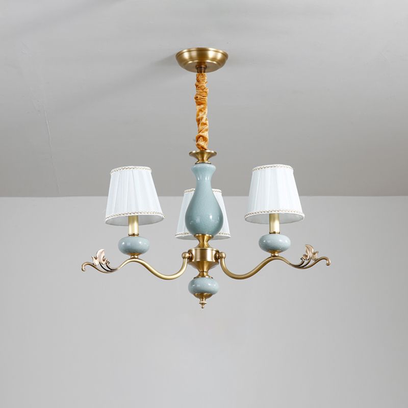 Tapered Chandelier Light Fixture Traditional Fabric Shade Pendant Lighting for Restaurant
