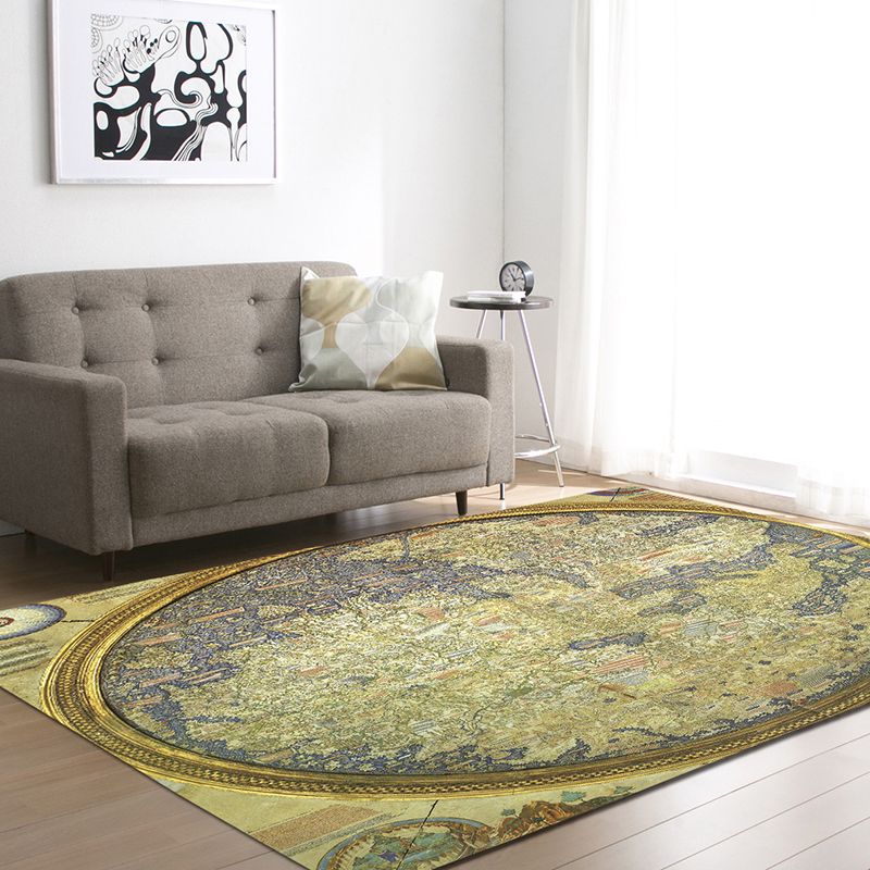 Mapa de tono marrón alfombra poliéster angustiada anti-slip respaldo alfombra interior para sala de estar