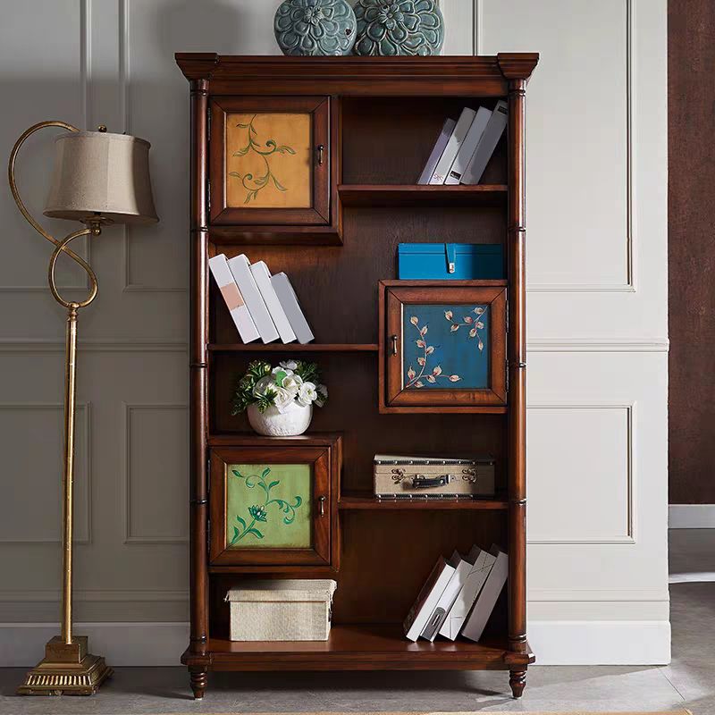 Solid Wood Brown Cabinet 70.9" Tall Mid-Century Modern Accent Cabinet with 3 Doors