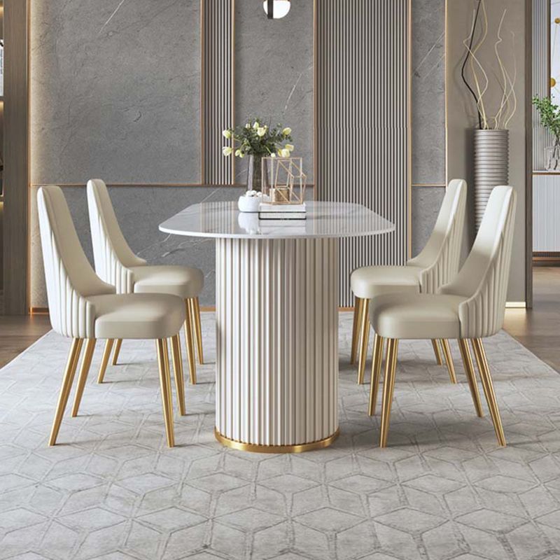 Traditionele luxe ovale eettafel Gesinterde stenen tafel met dubbele voetstukbasis