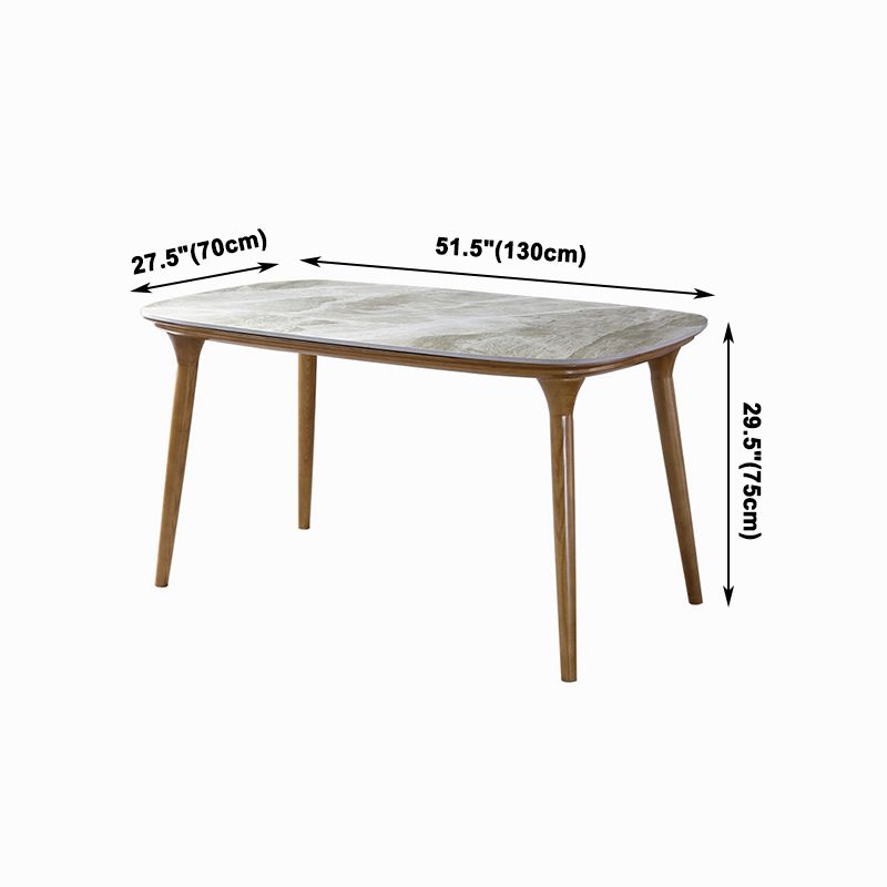 Mesa rectangular moderna de mediados de siglo Mesa de piedra sinterizada con 4 patas base de madera