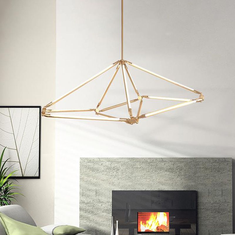 Gold Diamantrahmen Hanging Deckenleuchte Modernismus Metall LED Kronleuchter Beleuchtung