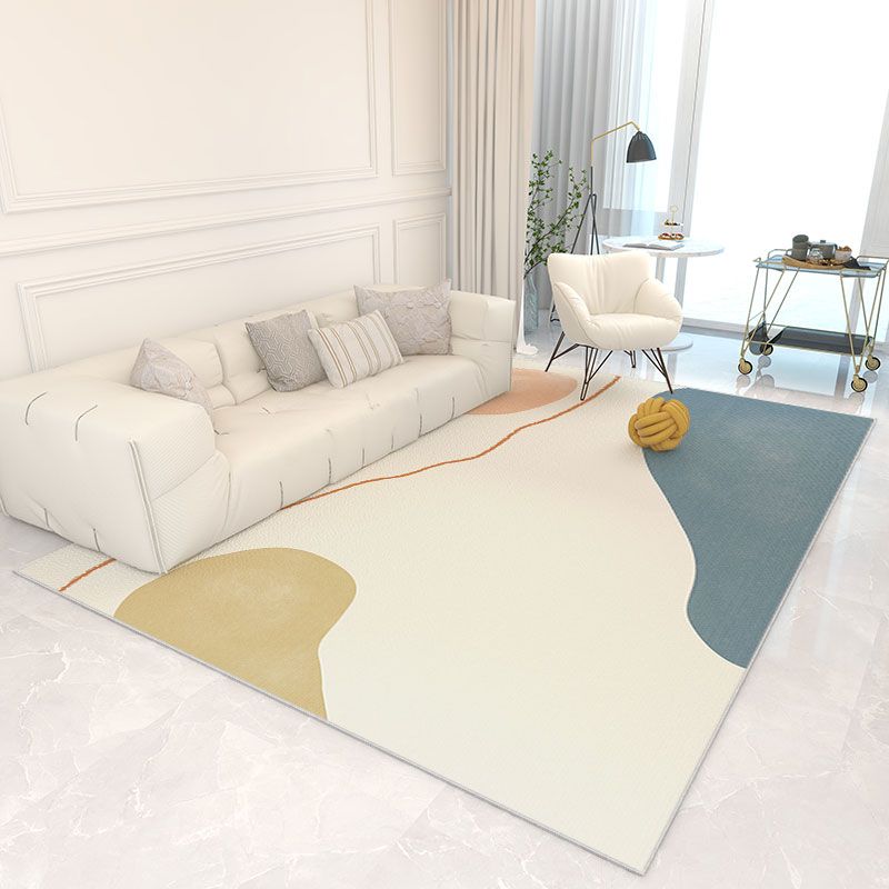 White Tone Trendy Rug Polyester Carpet Abstract Print Indoor Rug Anti-Slip Backing for Living Room