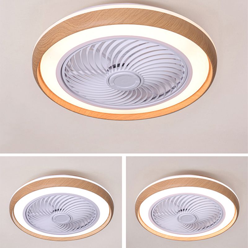Holz Finish Runde Lüfter Lampe Nordic Metall LED Semi Flush Montiertes Licht für Schlafzimmer