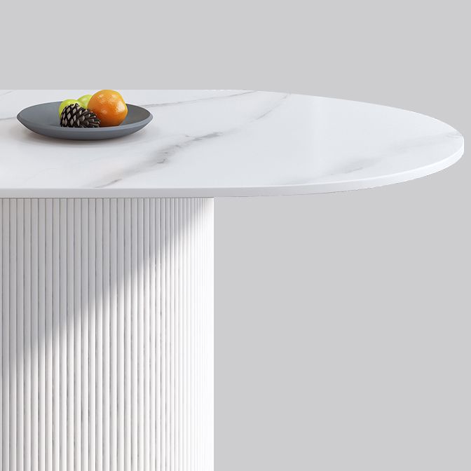 Oval Shape White Tone Table Simplicity Pedestal Table for Dining Room