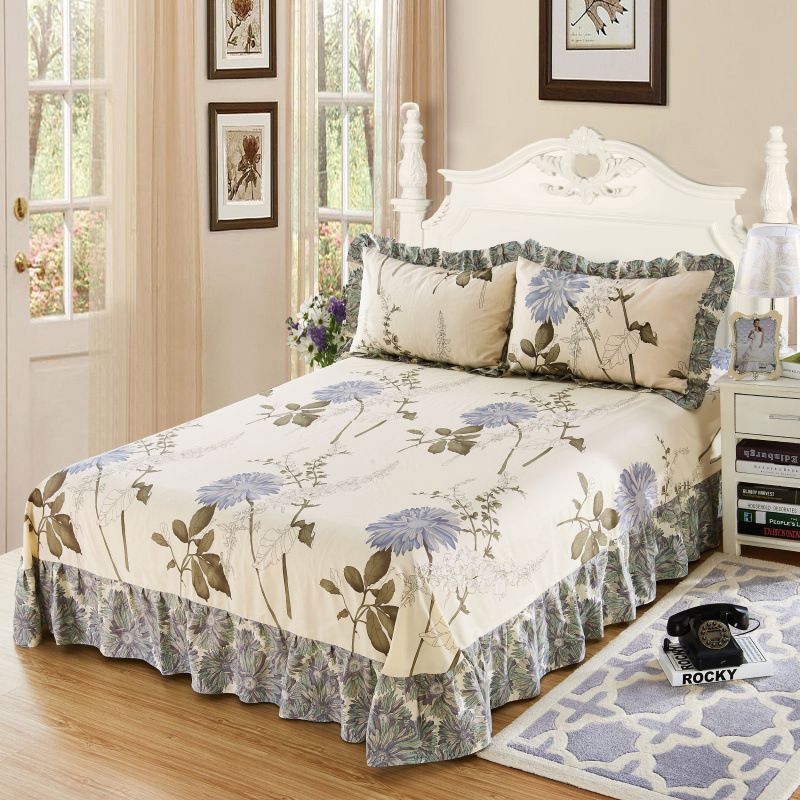 1 and 3-Piece Bed Sheet Plain Weave Floral Cotton Bed Sheet Queen