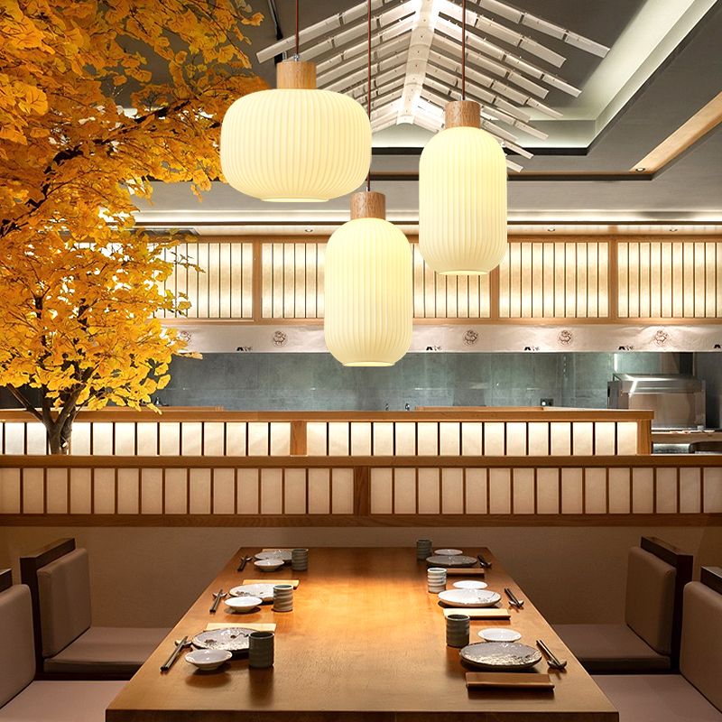 Wooden Geometric Pendant Light in Modern Artistic Style Glass Indoor Hanging Lamp in Log Color