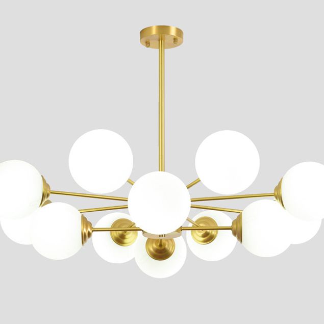Post-Modern Metal Hanging Chandelier Light Opal Glass Shade  Ceiling Chandelier in Gold for Living Room