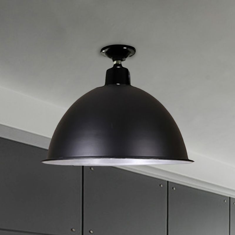 Plafonnier en forme de dôme de style loft, 1 tête en métal, semi-encastré, noir, pour salle à manger, largeur 12"/14"