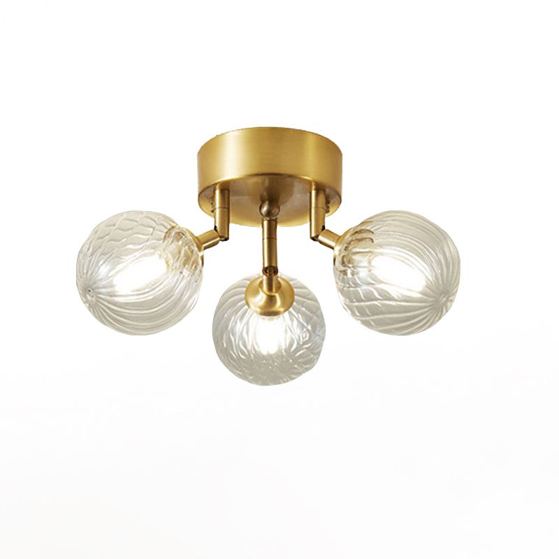 Sphere Shape Flush Mount Modern Style Glass 3/4/5/6 Lights Flush Ceiling Light in Gold