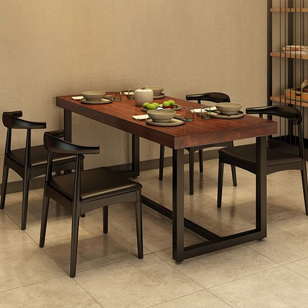 Rectangle Black Base Dining Table Industrial Pine Wood Table for Kitchen