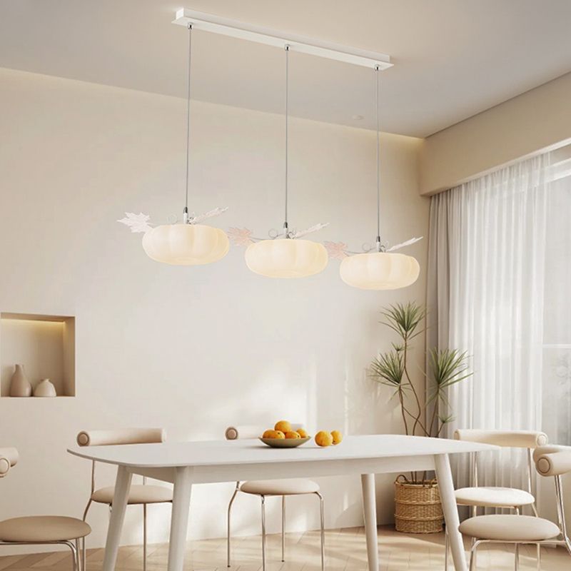 Contemporary Pumpkin Shaped Hanging Pendant Lights in White for Dining Room