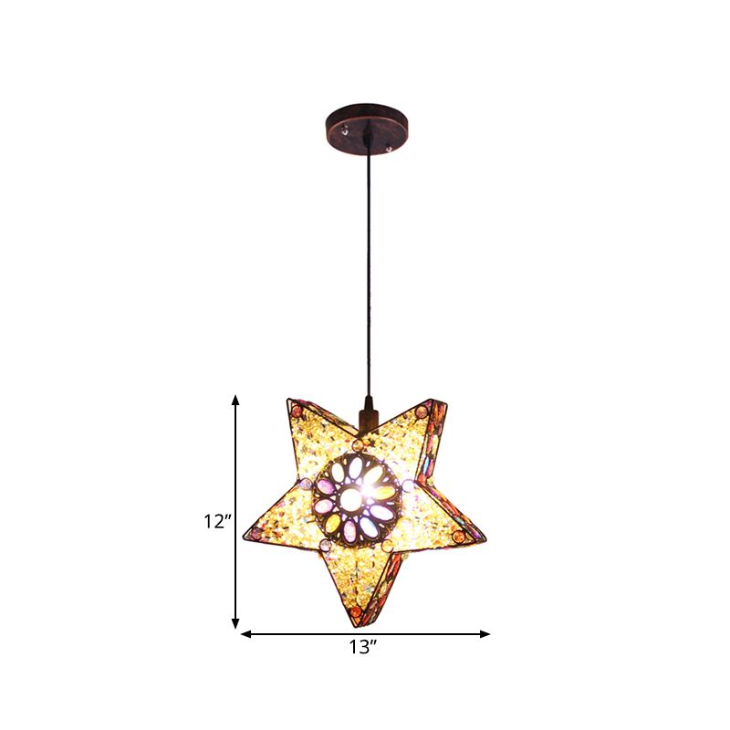 Metalen pentagram hanger plafondlicht art deco 1 kop eetkamer drop lamp in zwart/rood/geel