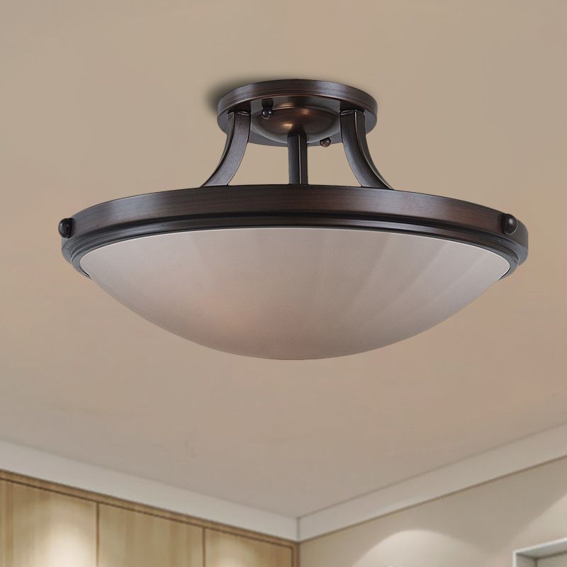 Black/Silver 3-Light Semi Flush Mount Classic Frosted Glass Bowl Flush Light Fixture for Bedroom