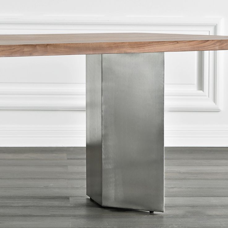 Mesa de comedor rectangular de color madera, mesa de madera maciza de lujo con pedestal doble