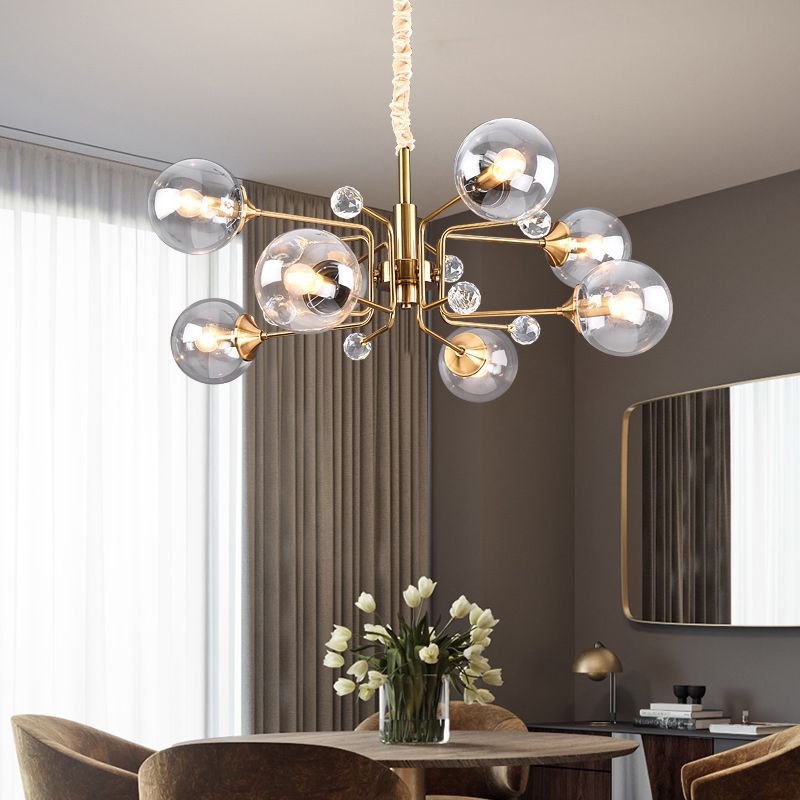 Postmodern Sputnik Affermazione Light Closed Glass Cleod Chanding Lampadario in ottone