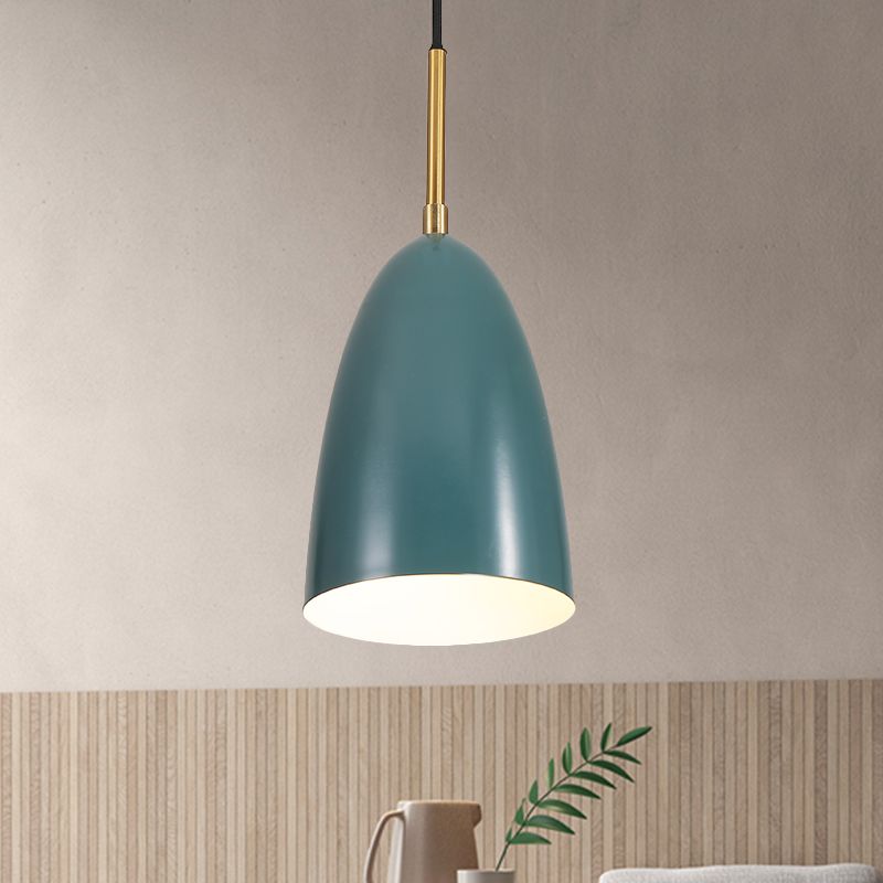 Bullet Head Metal Pendant Ceiling Light Macaron 1 Light Green Suspended Lighting Fixture