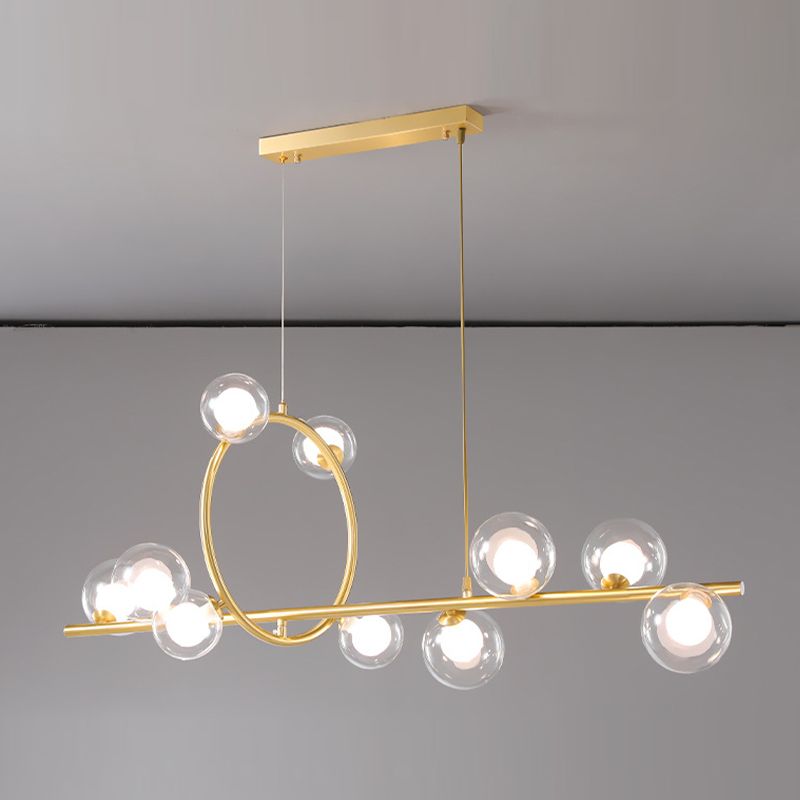 Post Modern Kitchen Island Fixture Solid Brass and Glass Pendant Ceiling Light in Gold