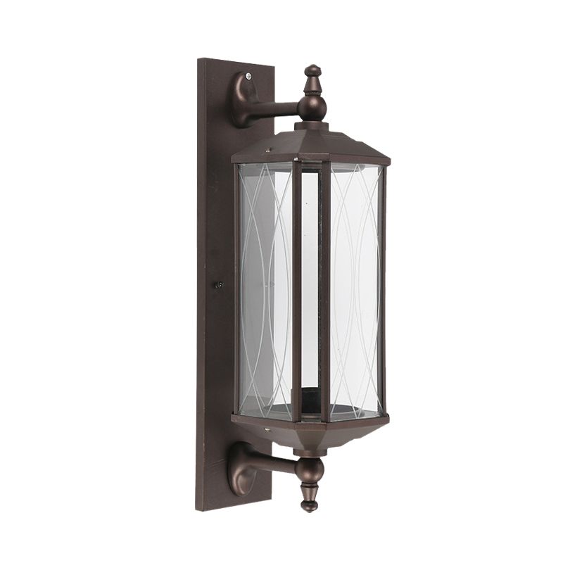 1 Bulb Rectangle Sconce Lighting Farmhouse Dark Coffee Clear Glass Wall Mount Lamp for Gate