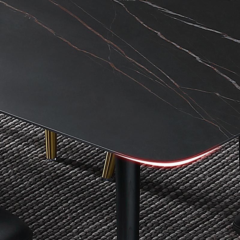 Contemporary Stone Dining Table Black Rectangle Dining Table with 4 Wood Legs