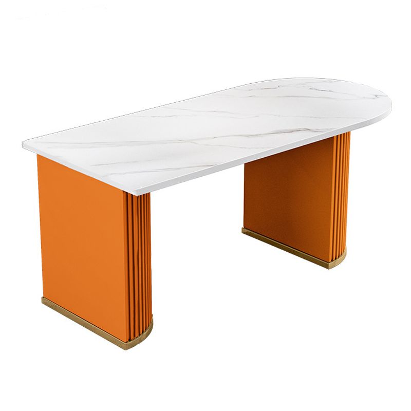 Stone White Top Dining Table Modern Dining Table with Double Pedestal Base