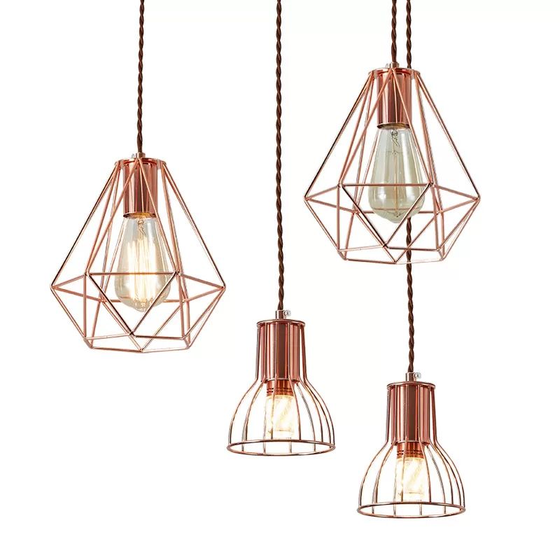 Eisen-Roségold-Anhängerlampe Flared/Diamond Cage 1-leichte Industriedecke hängen Licht für Schlafzimmer