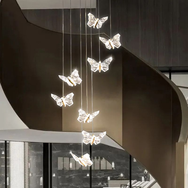 Brass Butterfly Hanging Lamp Minimalist LED Acrylic Pendant Ceiling Light for Duplex House
