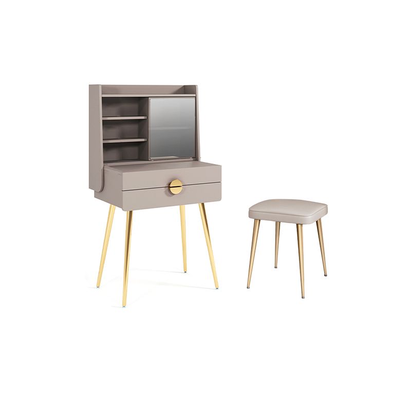 Contemporary Wood Makeup Vanity Set 2-Drawer Dressing Table With Mirror