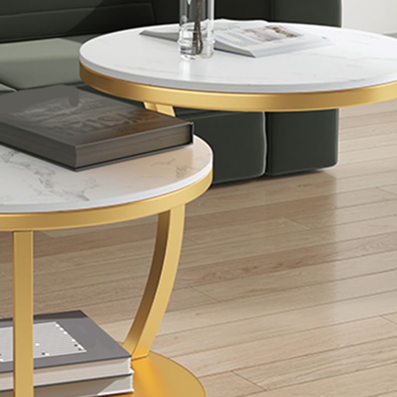 Glam Slate Coffee Table No Distressing Round Cocktail Table for Bedroom