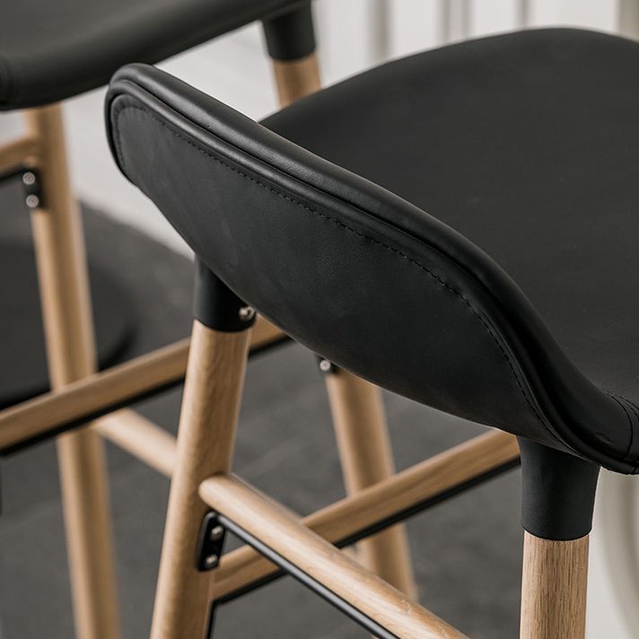 Faux Leather Counter Stool Modern Style Low Back Barstool with Solid Wood Legs