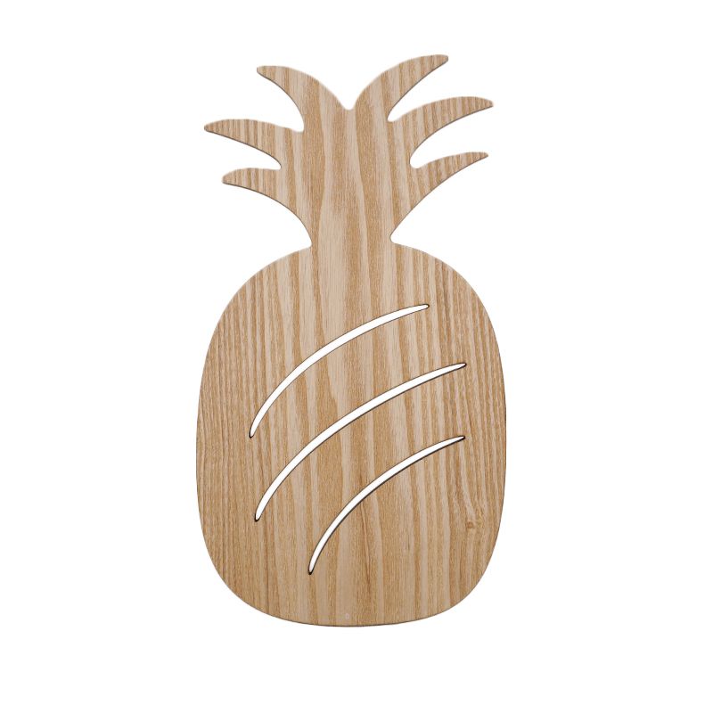 Modern Led Sconce Lighting with Wood Shade Beige Car/Pineapple/Cactus Wall Mounted Light for Bedroom