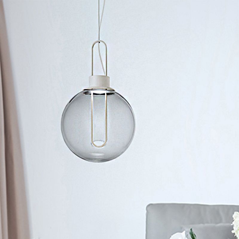 Sphere Pendant Lighting Contemporary Clear Glass 1 Light White/Black Hanging Lamp Fixture for Restaurant in White Light