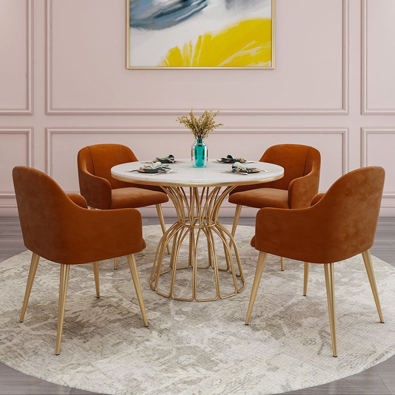 Round White Top Dining Table Traditional Luxury Dining Table with Gold Frame