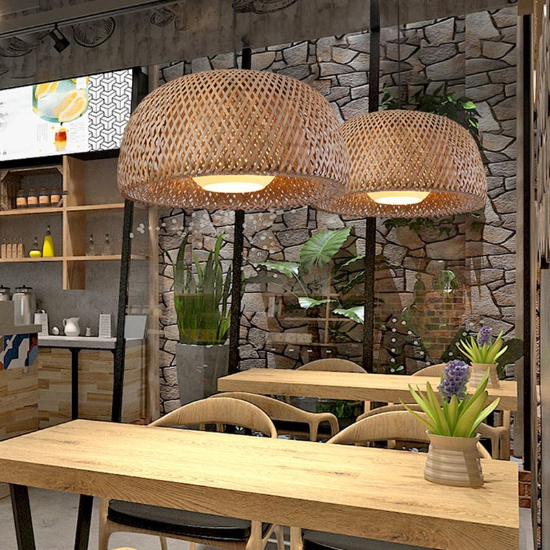 Handcrafted Ceiling Light Modern Bamboo Single Wood Hanging Pendant Light for Restaurant