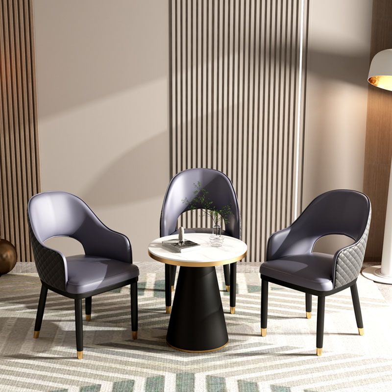 Silla escandinava con brazo trasero abierto, silla lateral de piel sintética