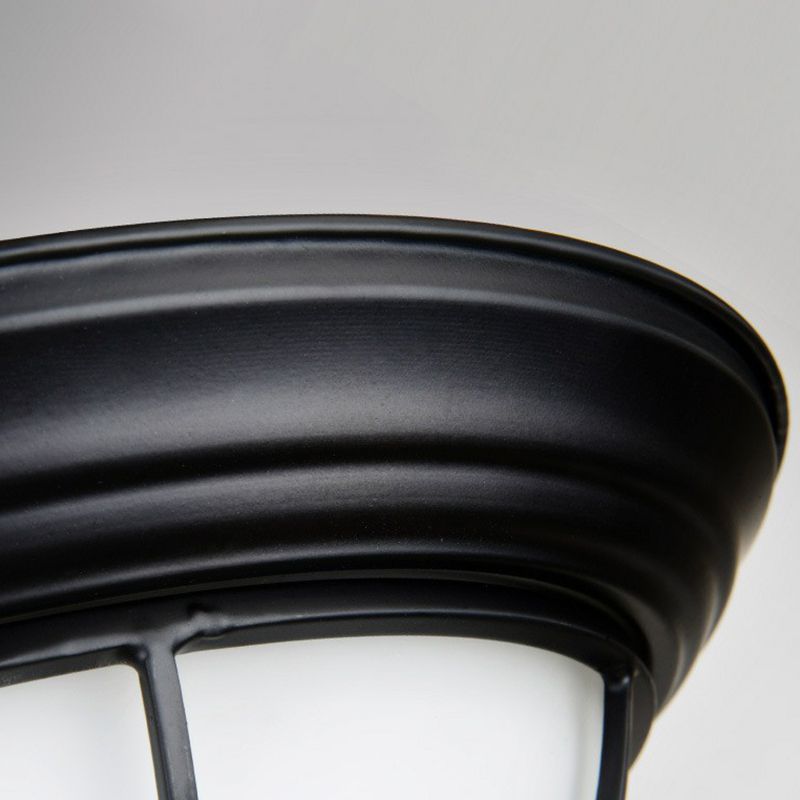 2 Bulbs Flush Mount Lighting Retro Floral Iron Flush Mount Ceiling Light with Bowl Opal Glass Shade in Black