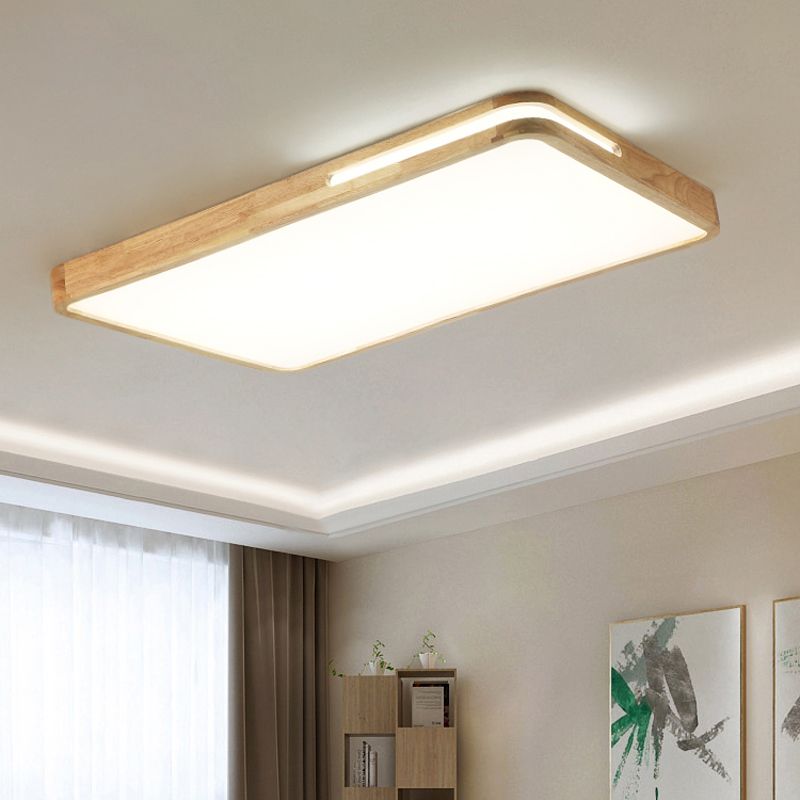 Modern Wood Flush Mount Geometric Shape Ceiling Lamp with Acrylic Shade for Living Room