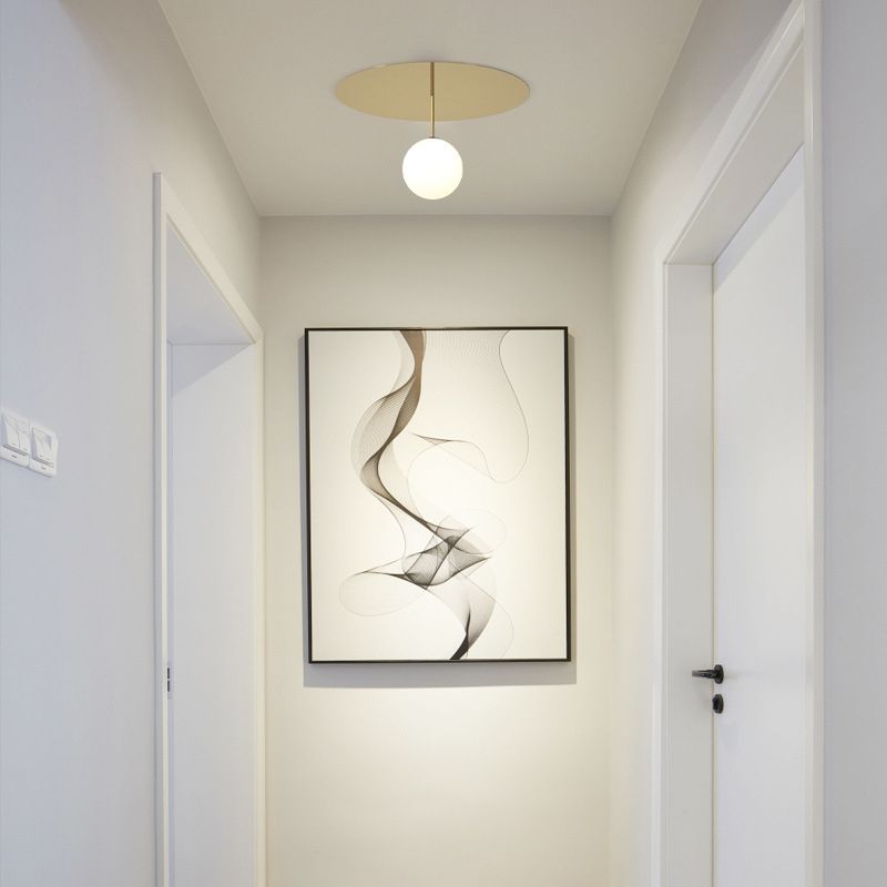 Metal Ceiling Light 1-Light Ceiling Mount Light with Glass Shade for Living Room