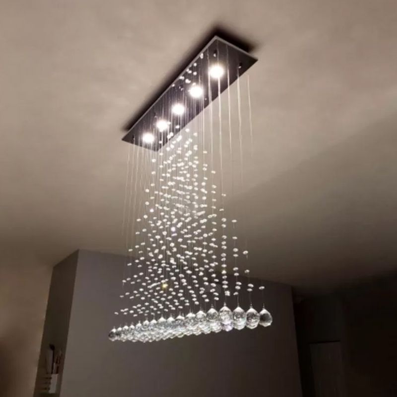 5 Lights Flush Mount Ceiling Fixture Modern Triangle Crystal Orb Flushmount Lighting in Stainless Steel