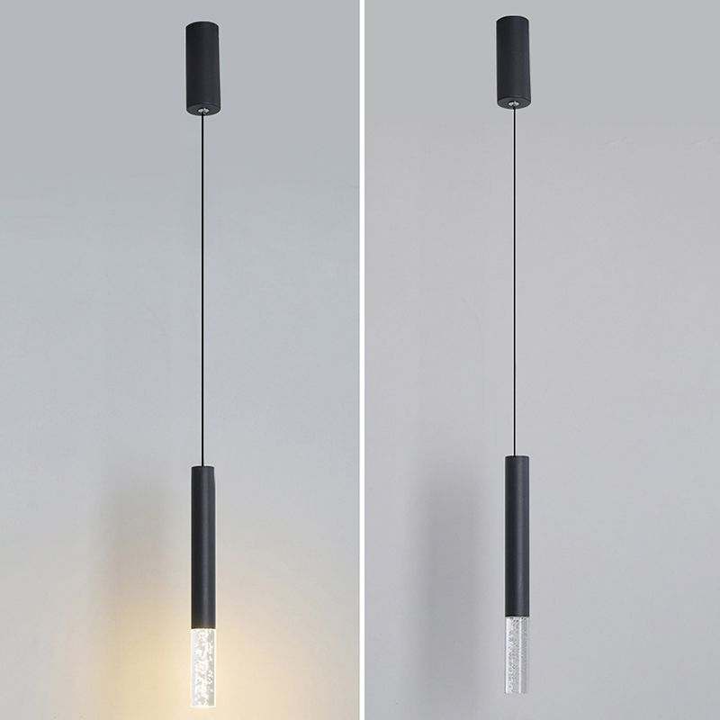 Black Finish Tube Pendant Lamp Modern 1-Head Acrylic LED Ceiling Light Fixture for Bedroom