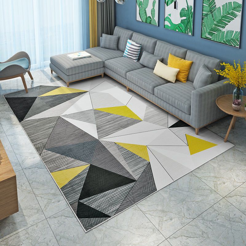 Yellow Modern Area Rug Blended Geometric Rug Non-Slip Backing Rug for Living Room
