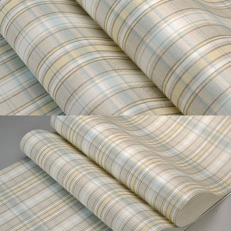 Nordic Tartan Pattern Wallpaper Non-Woven Unpasted Light-Color Wall Decoration for Bedroom
