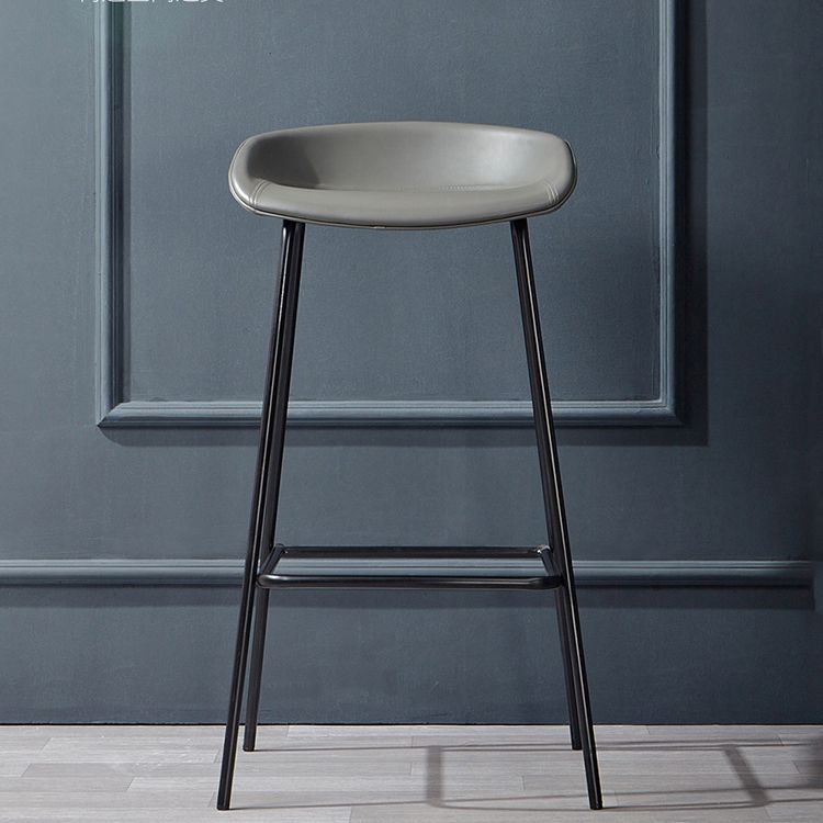 Modern Leather Counter Bar Stool Black Base Footrest Low Back Counter Stool