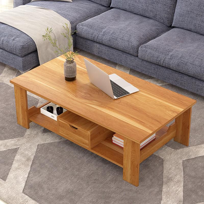 Contemporary Wooden with Storage Shelf Rectangular Single Coffee Table