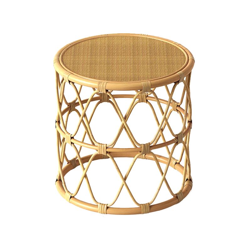 Scandinavian Round Top Coffee Table Rattan Drum Cocktail Table